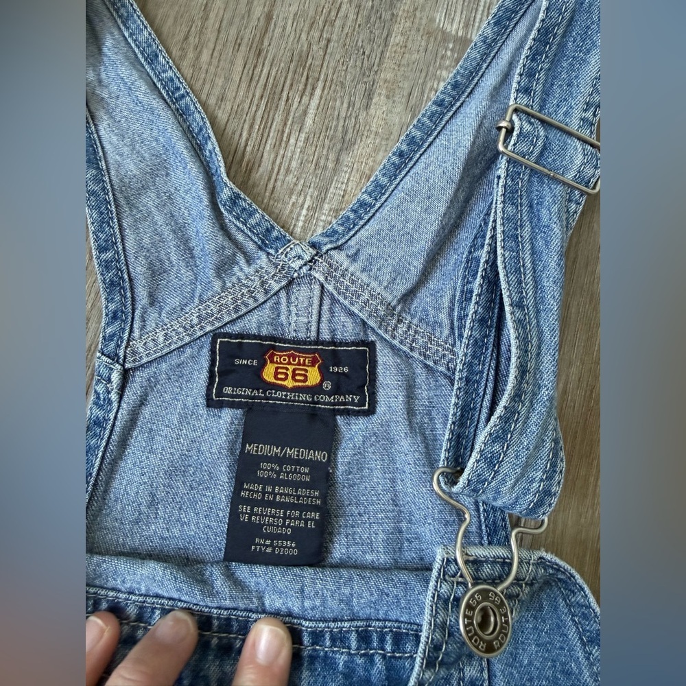 VTG Route 66 Denim Overall Skirt Shortalls Jumper Cotton Blue Vintage Size S M - Picture 4 of 9